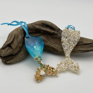 Set of 2 Acrylic Mermaid Tail Ornaments-Handcrafted-New!